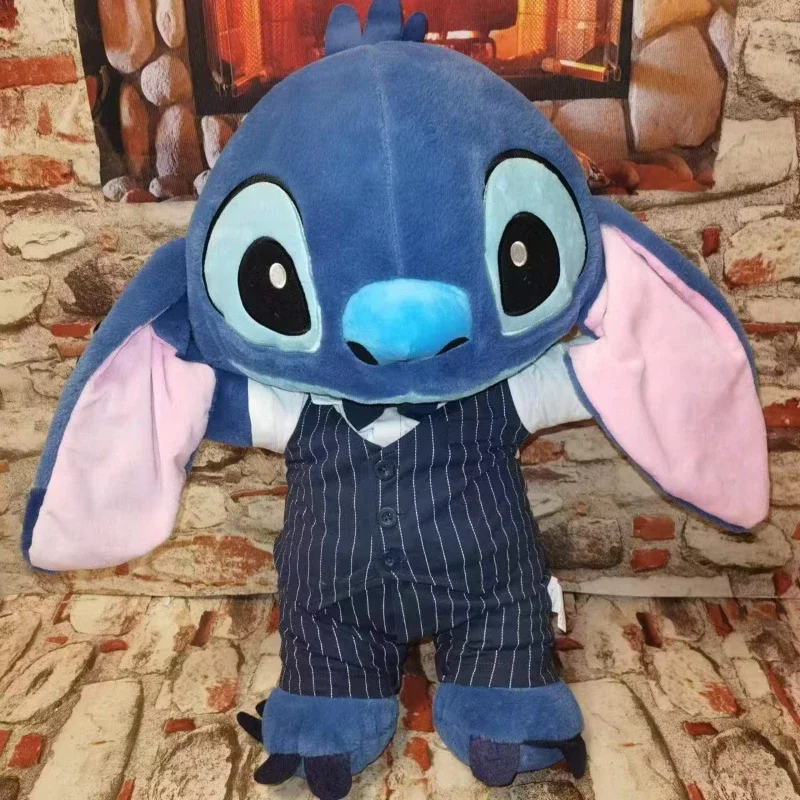 60CM-80CM New Disney Lilo & Stitch Doll Cartoon Angel Plush Toy Anime Blue Suit Cosplay Stuffed Kawaii Children's Birthday Gift