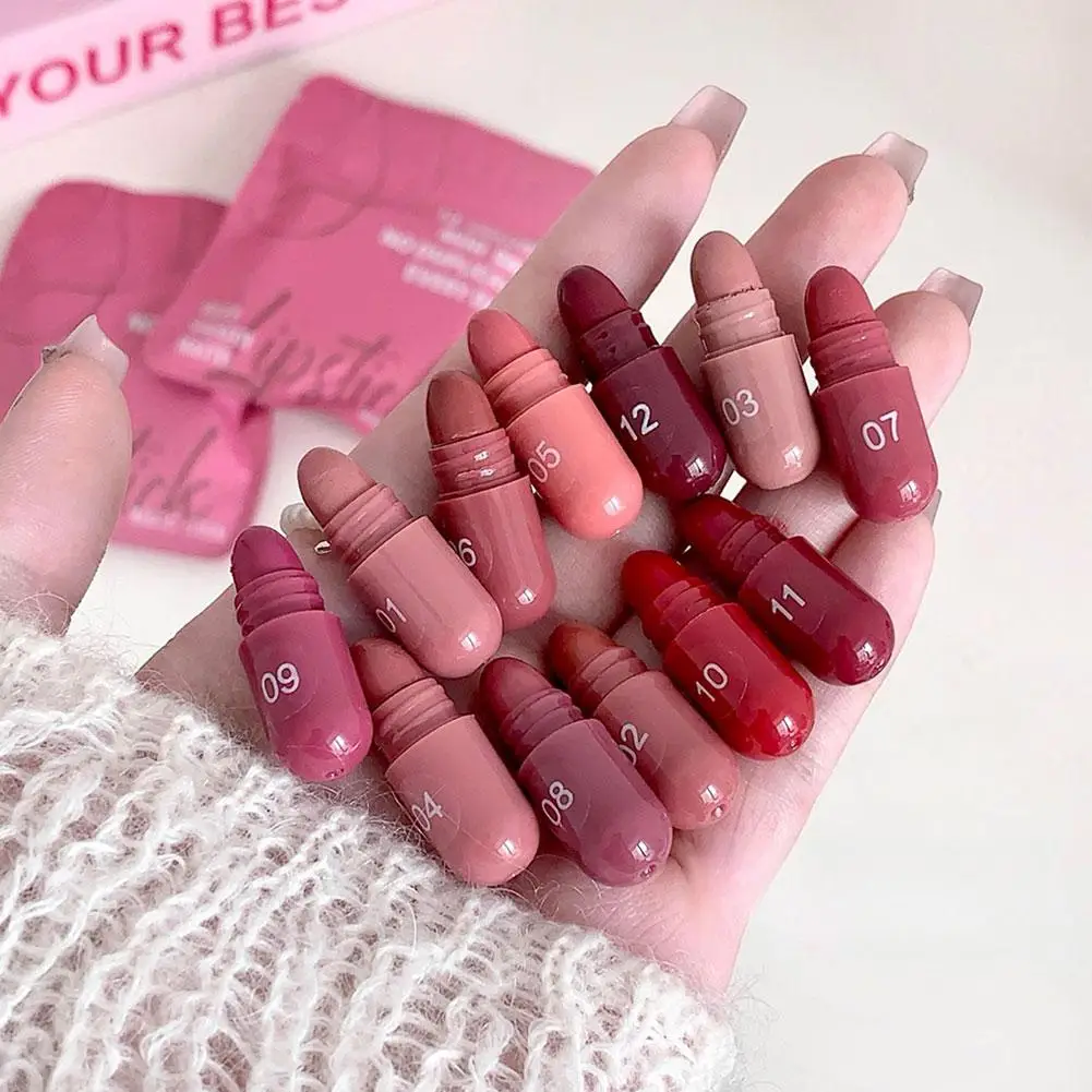 12 Colors Capsule Mini Lipstick Set Velvet Matte Waterproof Lip Glaze Sexy Nude Long Lasting Portable Solid Lip Gloss Cosmetics