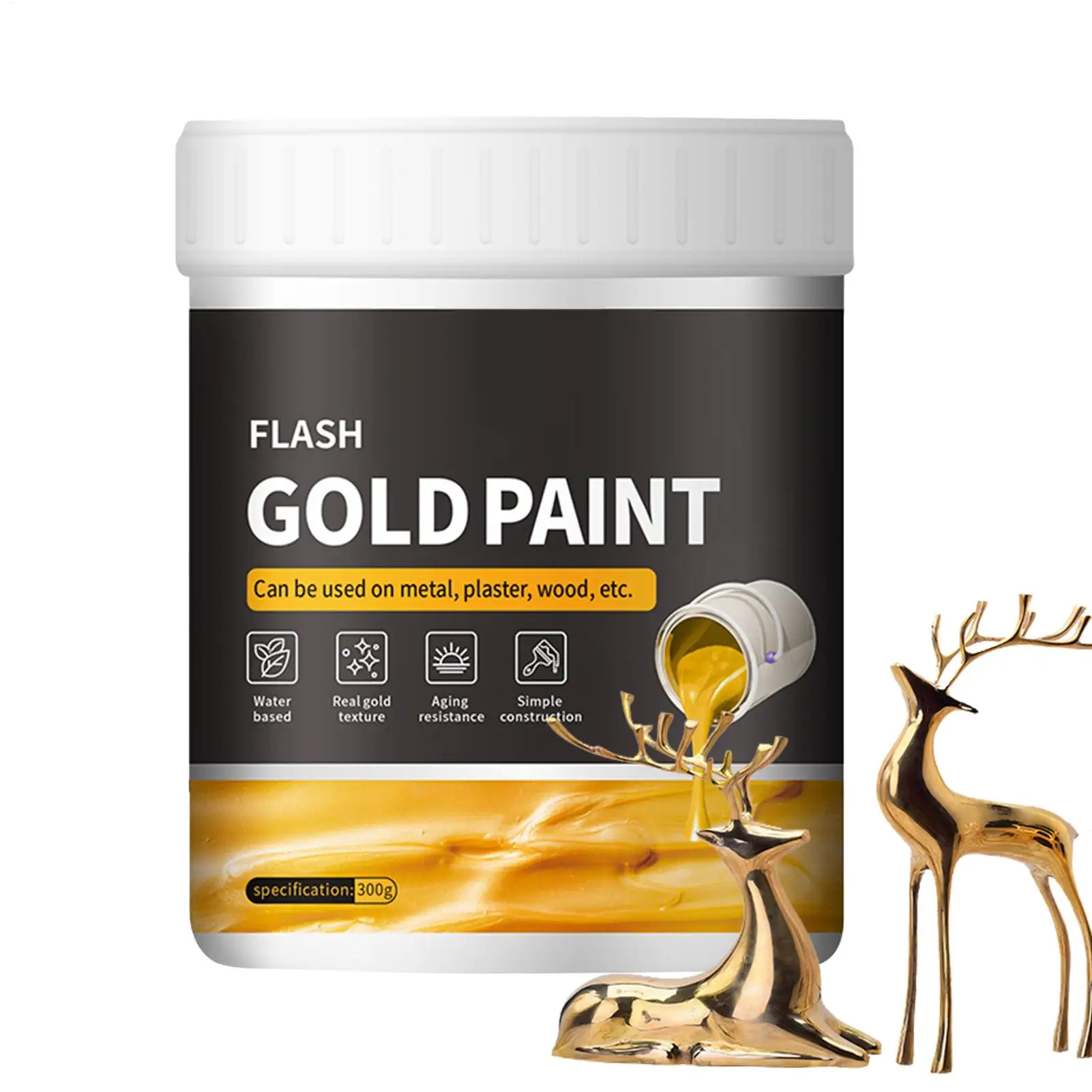 Peinture dorée liquide 300g, peinture à la feuille d'or liquide, séchage rapide, pour métal, plâtre et autres surfaces, facile à appliquer, fournitures artistiques