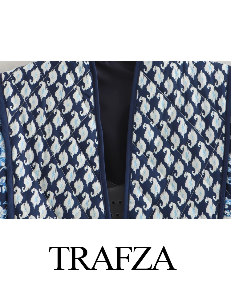 Trafza-女性用プリントのルーズフィットコットンカーディガン,長袖ジャケット,シンプル,用途の広い,カジュアル,冬のファッション,暖かい