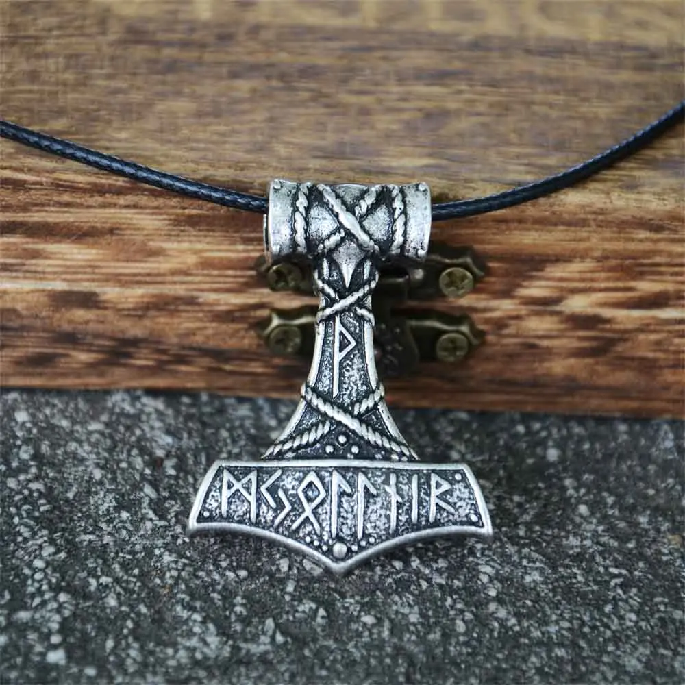 Retro Thor Hammer Pendant Runic Runes Viking Necklace Men Women Mjolnir Amulet Talisman Jewelry