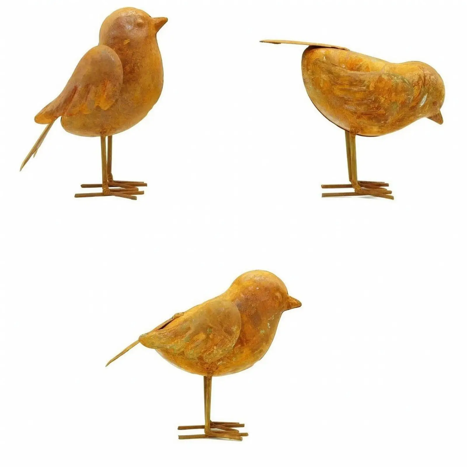 Charming Rustic Iron Bird Figurines for Garden Decor Set of 3 with Flat Feet Stable Display for Patio Tabletop Planter Outdoor