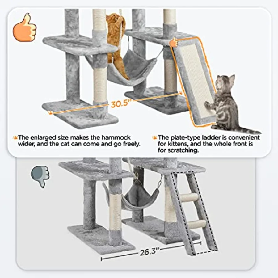 63in Large Cat Tree Cat Tower, Padded Perch, Stable Frame Multi-level spacious layout, ideal indoor pet play space, roomy for l