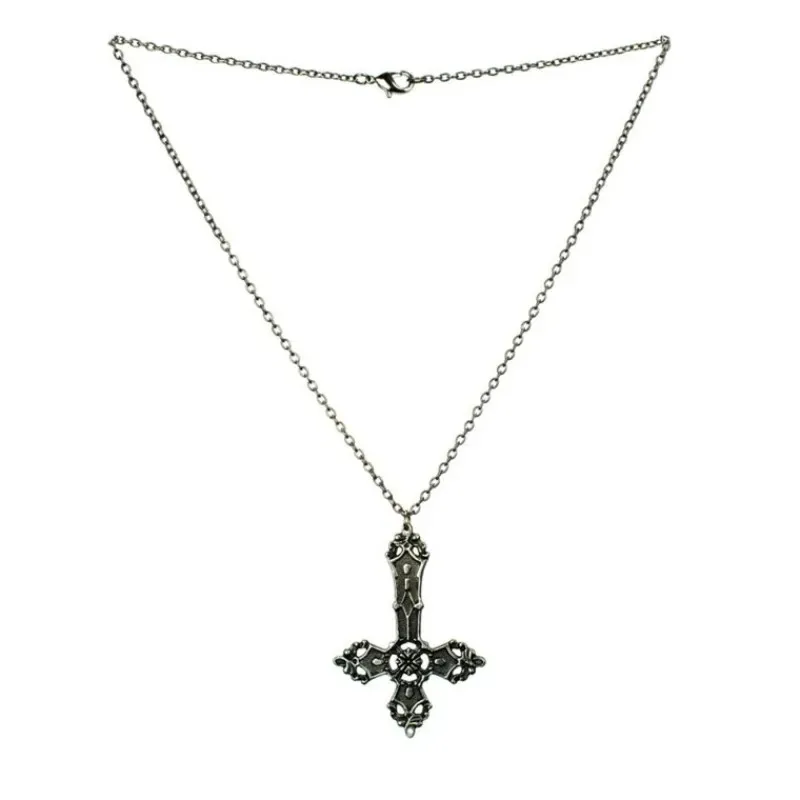 Goth Inverted Punk Cross Satanic Pendant Chain Necklace for Women Man Black Charm Upside Down Jewelry Accessories Gift Wholesale