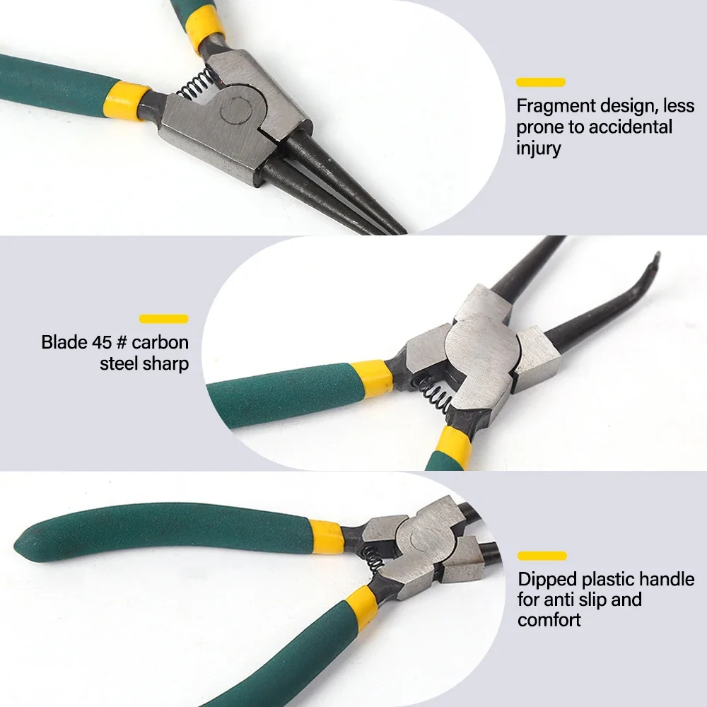 4Pcs Circlip Plier Set 7\'\' Long Nose Plier Staight Bent Portable Inner Outer Carbon Steel Snap Ring Pliers Hand Remover Tool