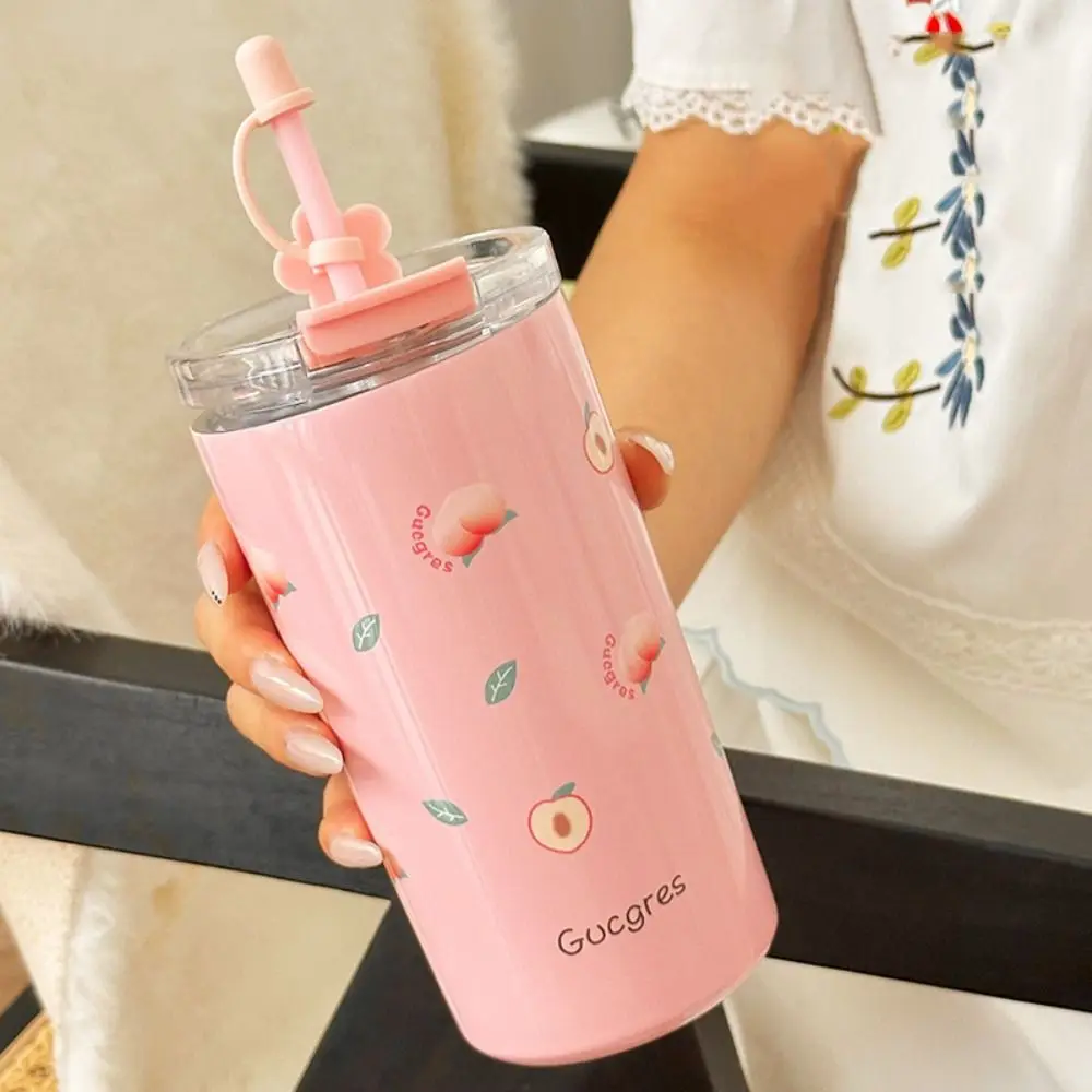 

480ml Double Drinking Thermos Stainless Steel with Lid Coffee Cups Leak-Proof with Straw Insulated Cup Travel