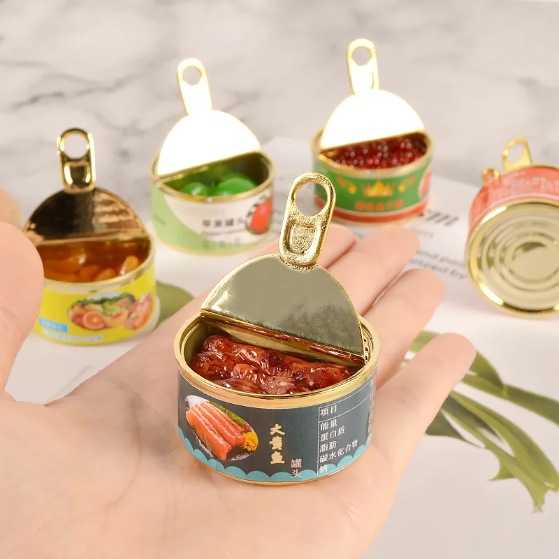 Simulated Canned Keychain Creative Caviar Beef Canned Prop Model Doll House Miniature Food Play Car Bag Pendant Ornaments Gift