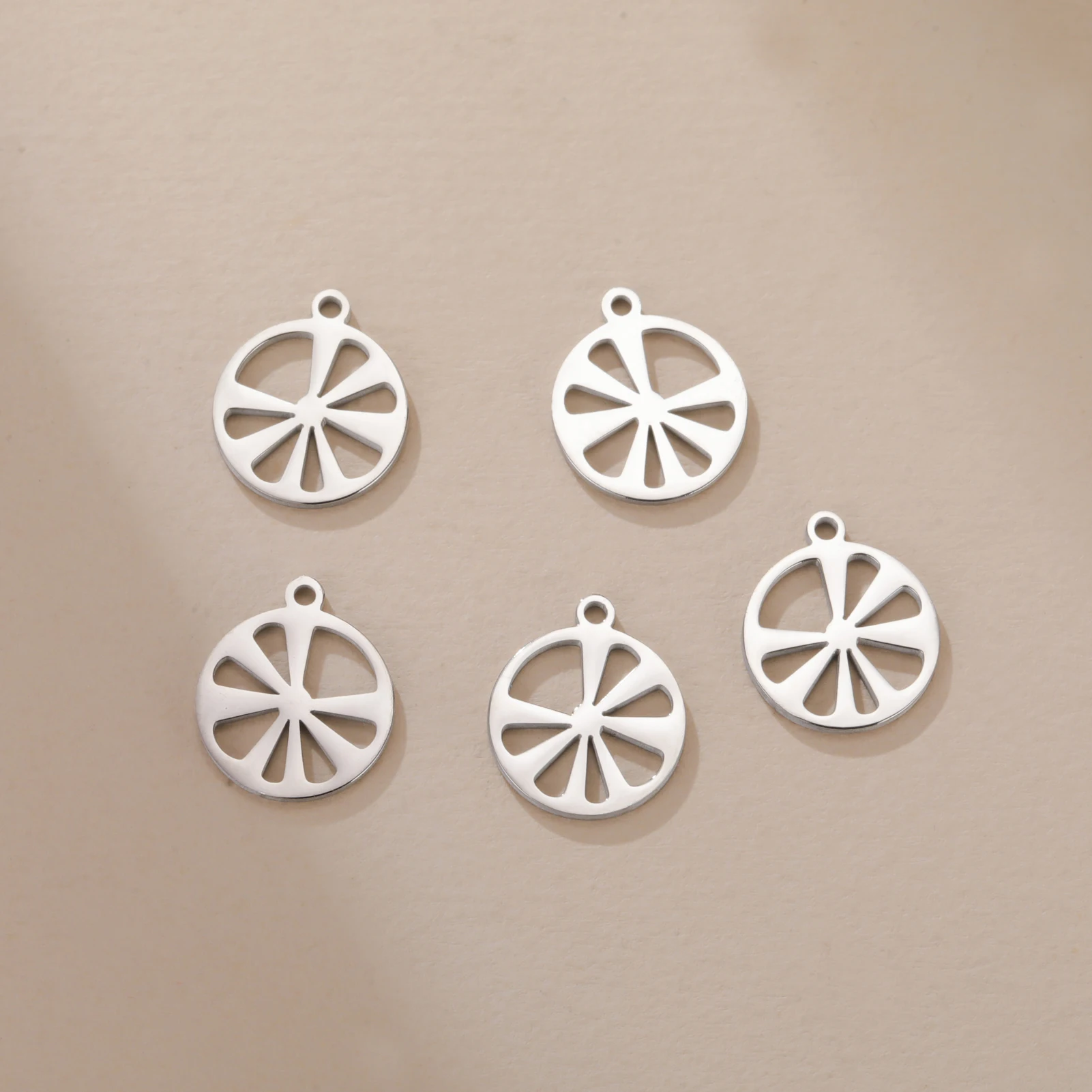 5pcs Tiny Fruit Charms Lemon Slice Stainless Steel Charm Pendant Necklce Bracelets Jewelry Making Supplies Wholesale