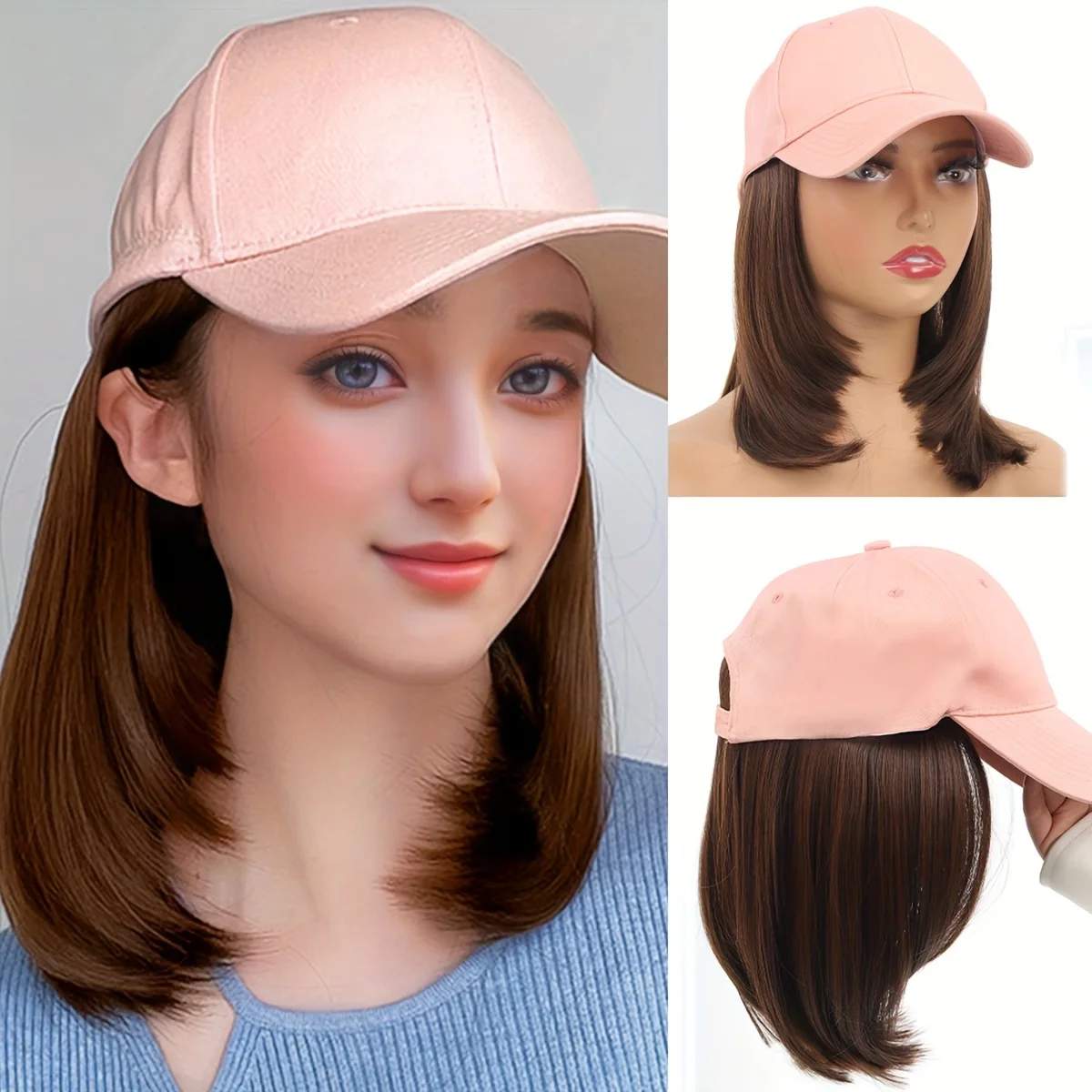 Hat Wigs 16 Inch Curly Synthetic Hair Wigs With Baseball Cap All-in-one Baseball Cap With Hair Extensions Adjustable Hat Wig For