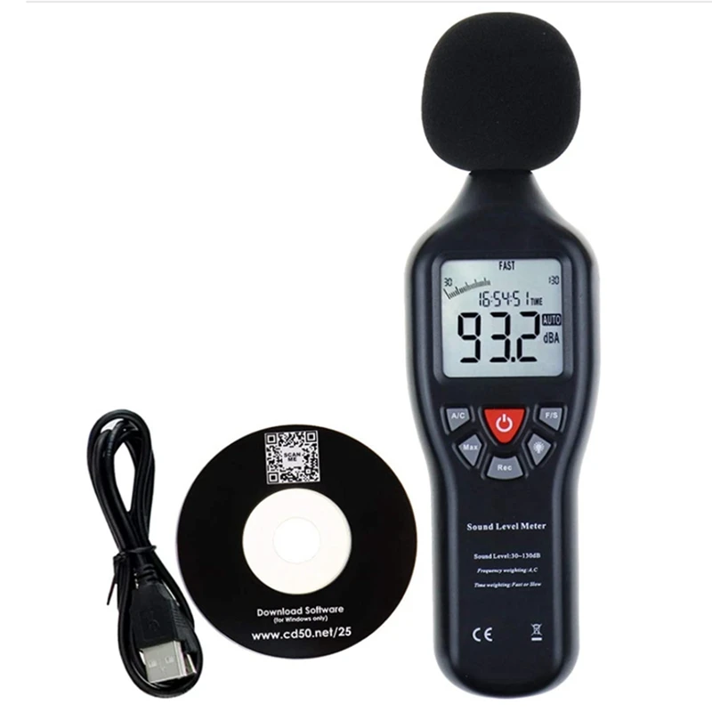 Noise Sensor Decibel Meter, Noise Meter Noise Meter High-Precision Black ABS Measuring 30-130DB USB Recording