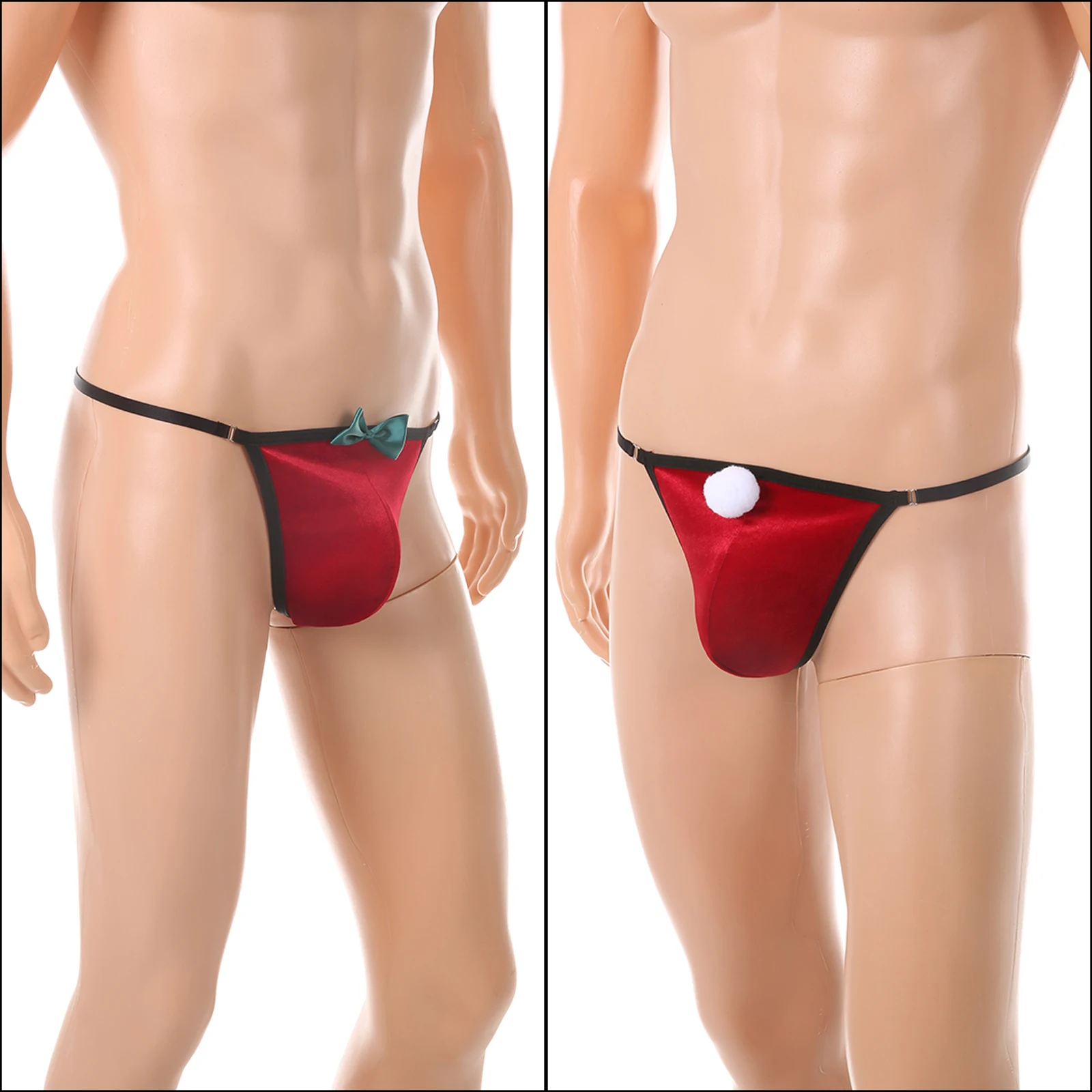 

Мужские сексуальные стринги-джокст랩 с Т-образной спинкой, красное рождественское белье, открывающий бедра танга, гей-эротические трусы, фетиш, сисси-бикини