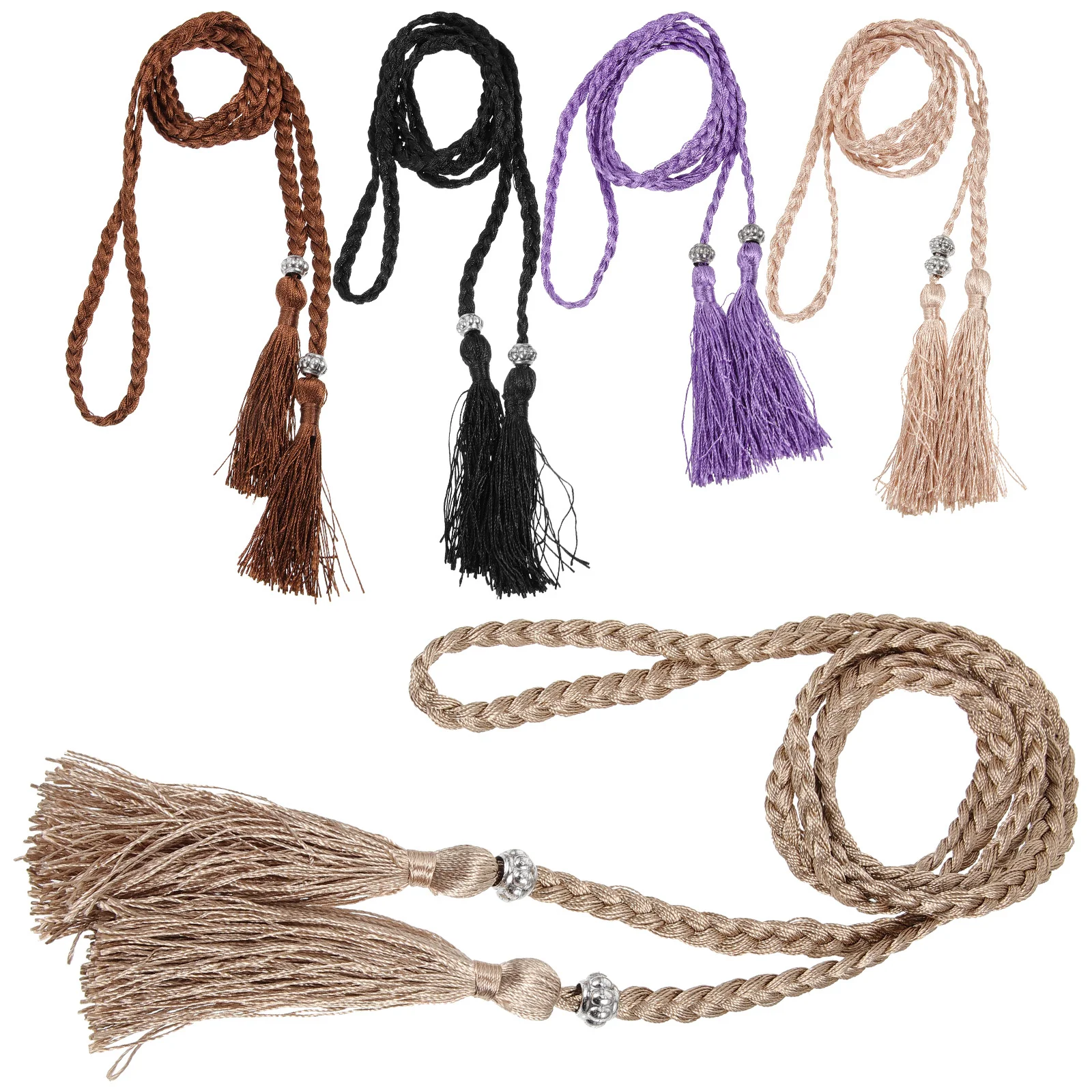 

5pcs Woven Waist Belt Tassel Decorative Women Belt For Skirt Dress Jeans Casual Party Wear Fashion Lady Accessory