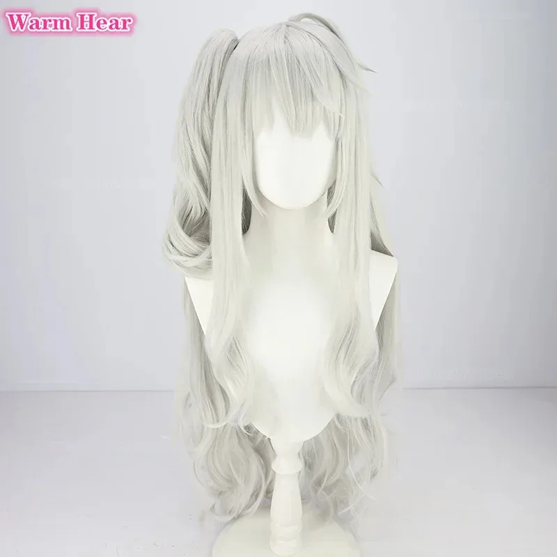

qq 123Новый женский vtuber Kuzuha Sanya парик для косплея Нредisanji для женщин и девочек длинные 80 см серебристо-белые вьющиеся парики с хвостиком термостойкие