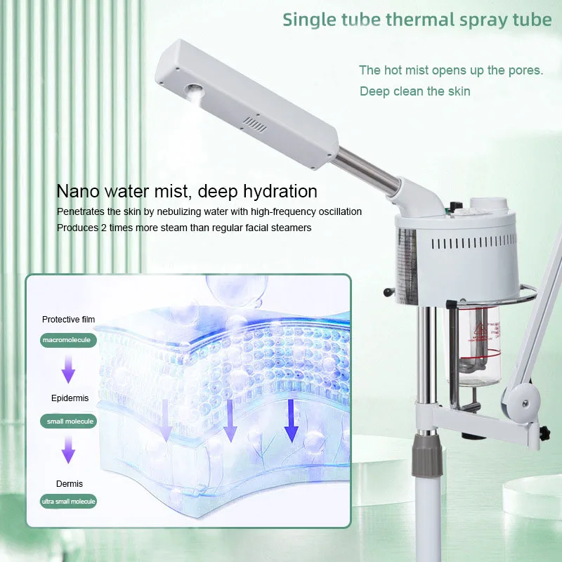 2 in 1 오존 핫 페이셜 스티머, 따뜻한 미스트 이온 스티너, 24W 램프, 페이스 딥 클리닝 기화기, 살롱 홈 스파 나노 분무기