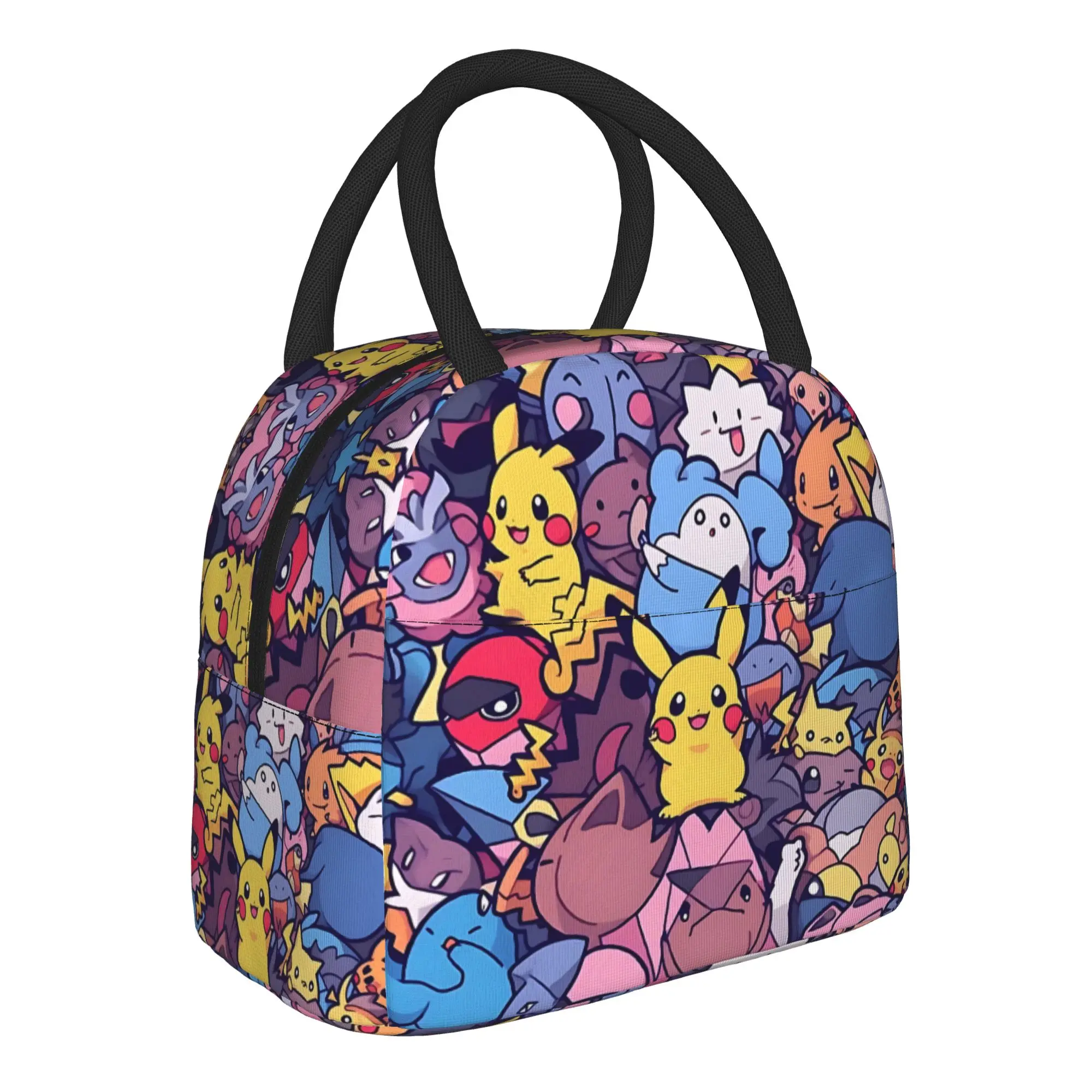 Pokemon Dense Character Collage Handbag Insulated Lunch Bag Meal Pack Rice Bag  bolsa Student Bento Lunch Handbag Insulation