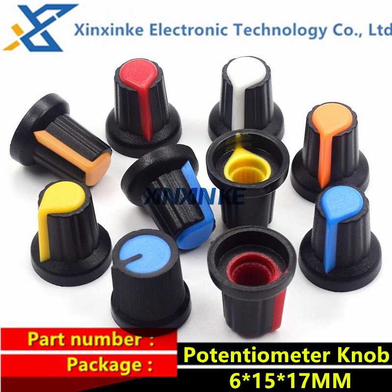 50PCS Red Orange Yellow White Blue Green AG2 WH148 Plastic Knob Plum Blossom Stem 15X17mm Potentiometer Power Amplifier Knob Cap