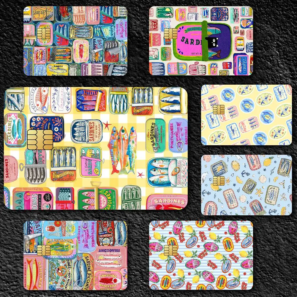 Cartoon Sardine Can Credit Card Skin Stickers For Bank Card Bus Metro Card Sticker Waterproof Gift