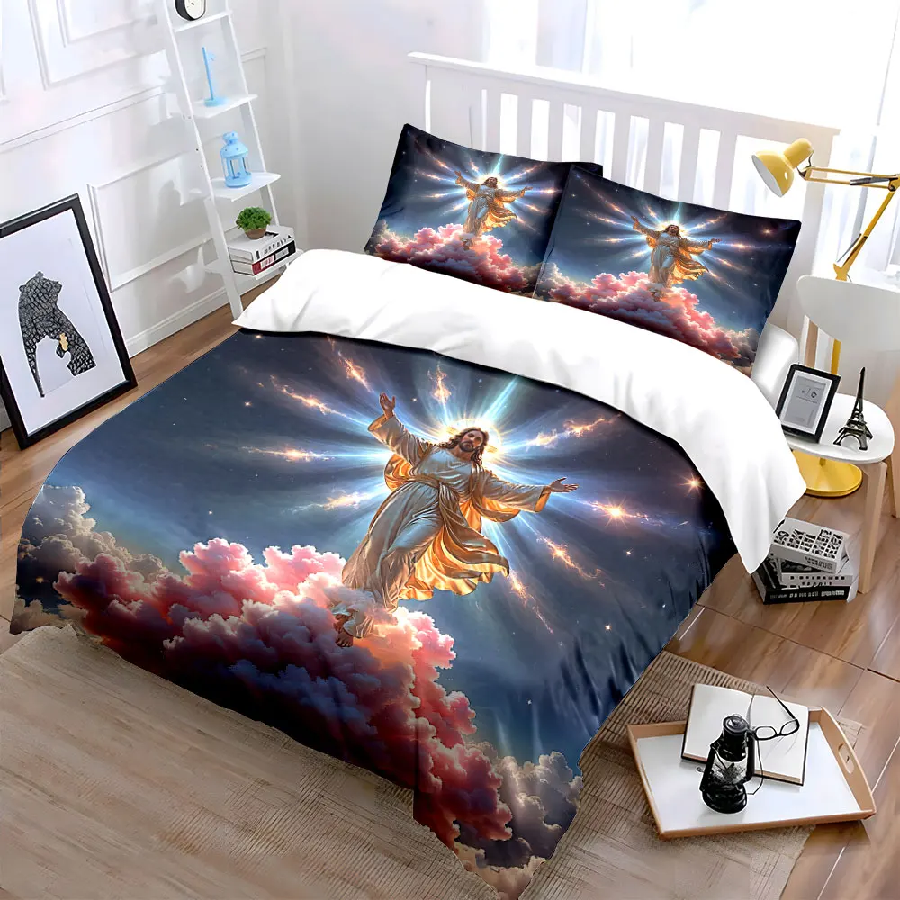 Divine figure radiates atop clouds Bedding Set for Kids Luxury Gift 3pcs Digital Print Comforter Set Soft Comfortable Breathable