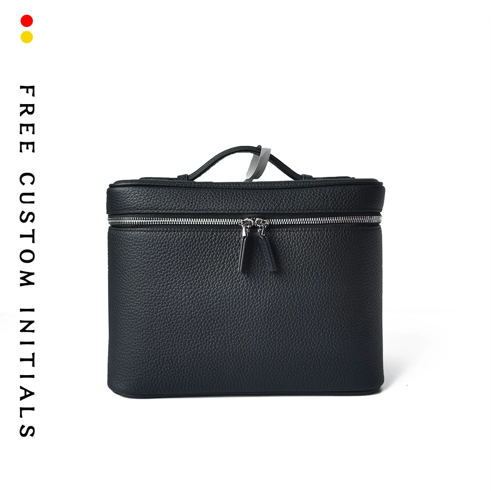 حقيبة مكياج كبيرة من جلد البقر بطبقة علوية، حقيبة أدوات زينة محمولة وعملية، حقيبة سفر من الجلد الأصلي، سعة تخزين كبيرة #3