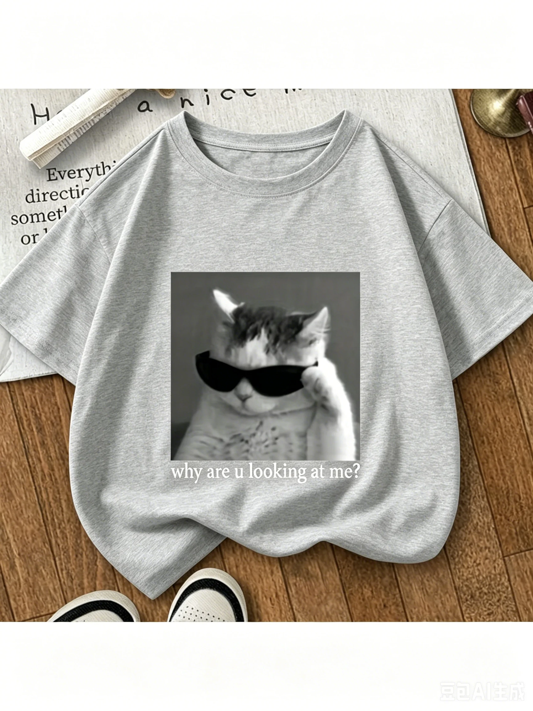 2026 New Funny Weird Cat Graphic Tee Vintage Meme Shirt Casual Streetwear Cute Animal Print Kids Adults Unisex Summer Top