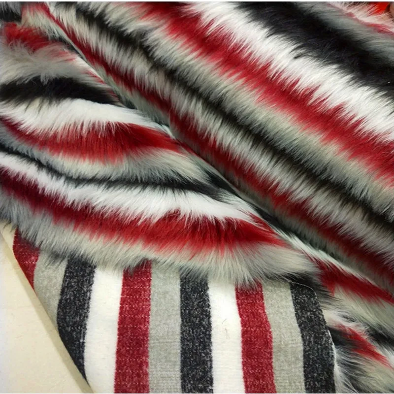 160*100cm jacquard fur rainbow strips imitation fox fur plush fabric for coat pillow case vest Fur collar plush fur tissu telas