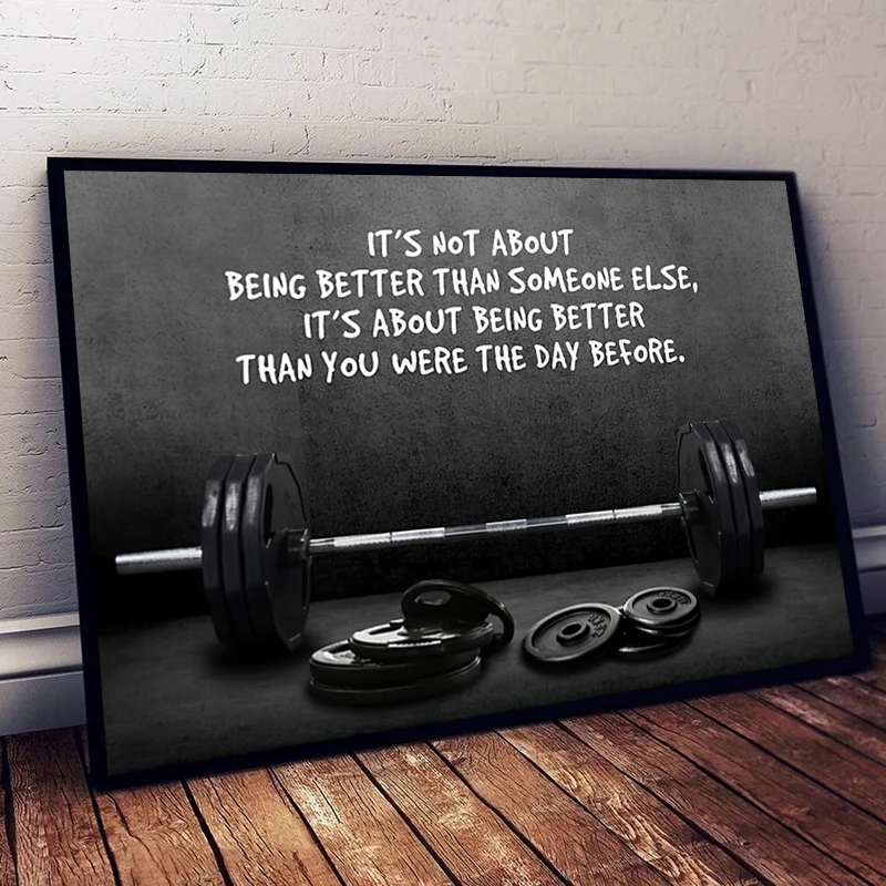 Modern Motivating Quote Sports Art Posters and Prints Wall Canvas Art Barbell Decorative Painting for Gym Room Fitness Lovers