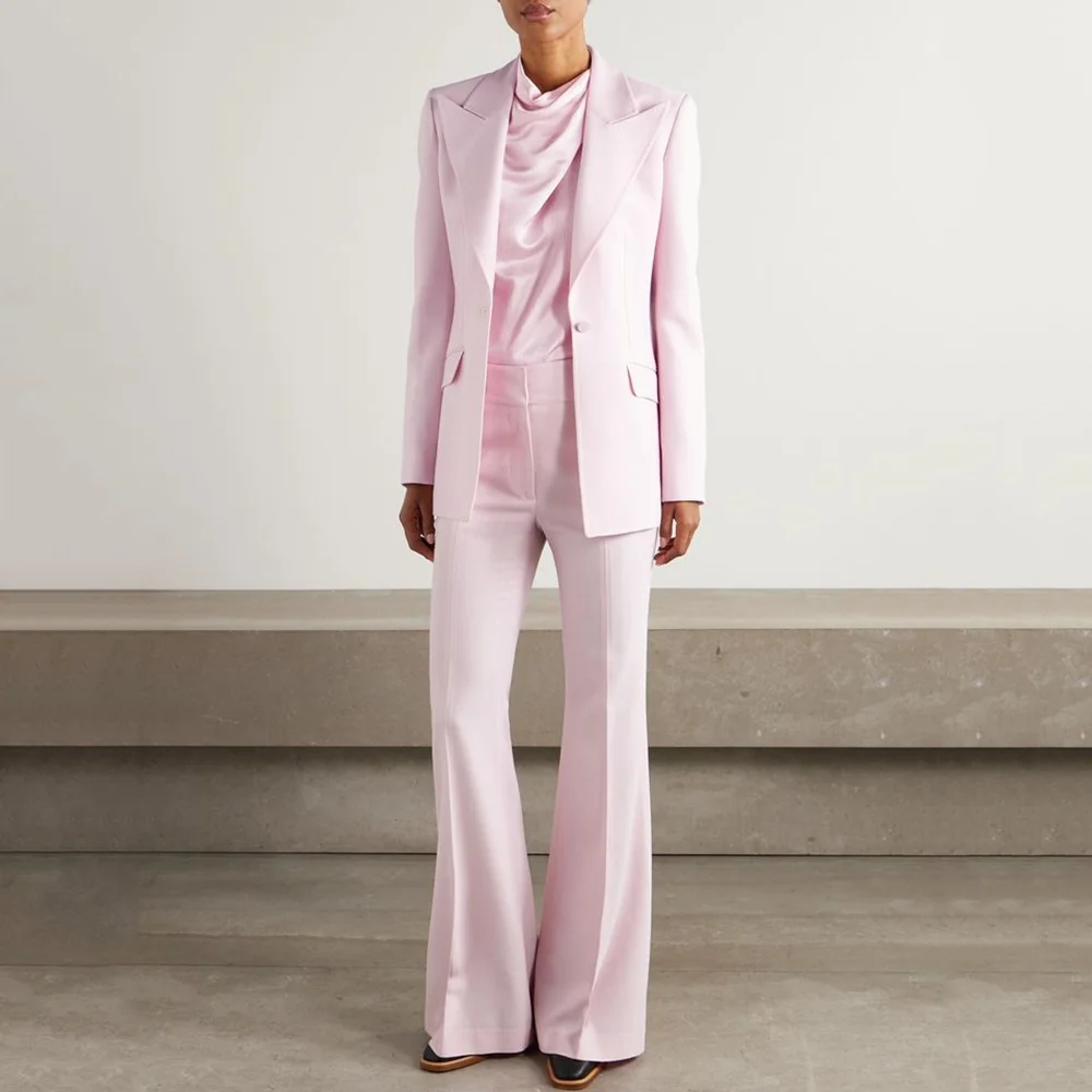 Elegant Light Pink 2 Piece Set For Women Blazer Wide Leg Pants Smart Casual Female Suits Lady Chic Outfit Conjuntos De Pantalone