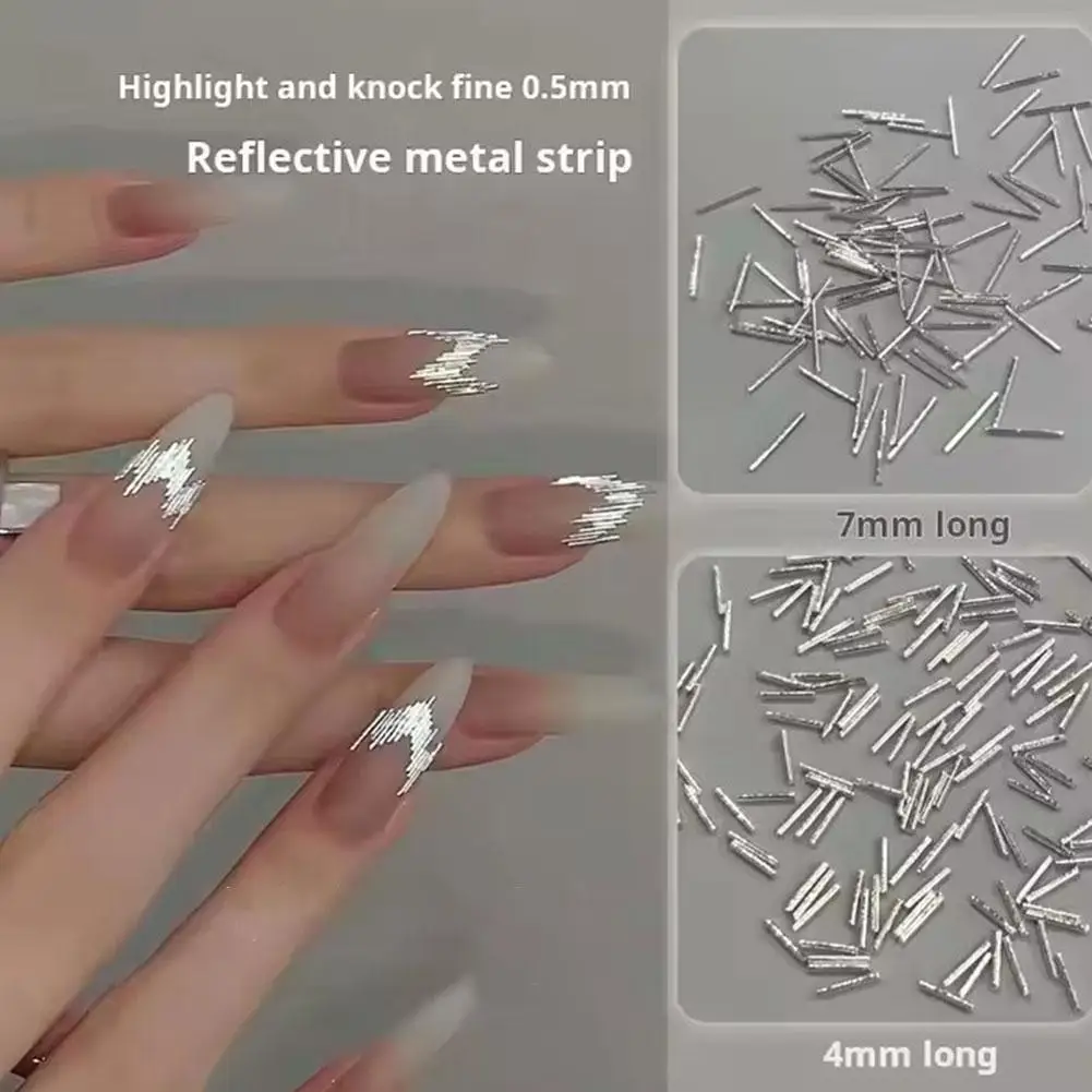 High Gloss Silver Metal Strip Nail Art Decorations Metal 3D Nails Shinny Manicu Reflective Art Accessories Silk set Decorat R5F6