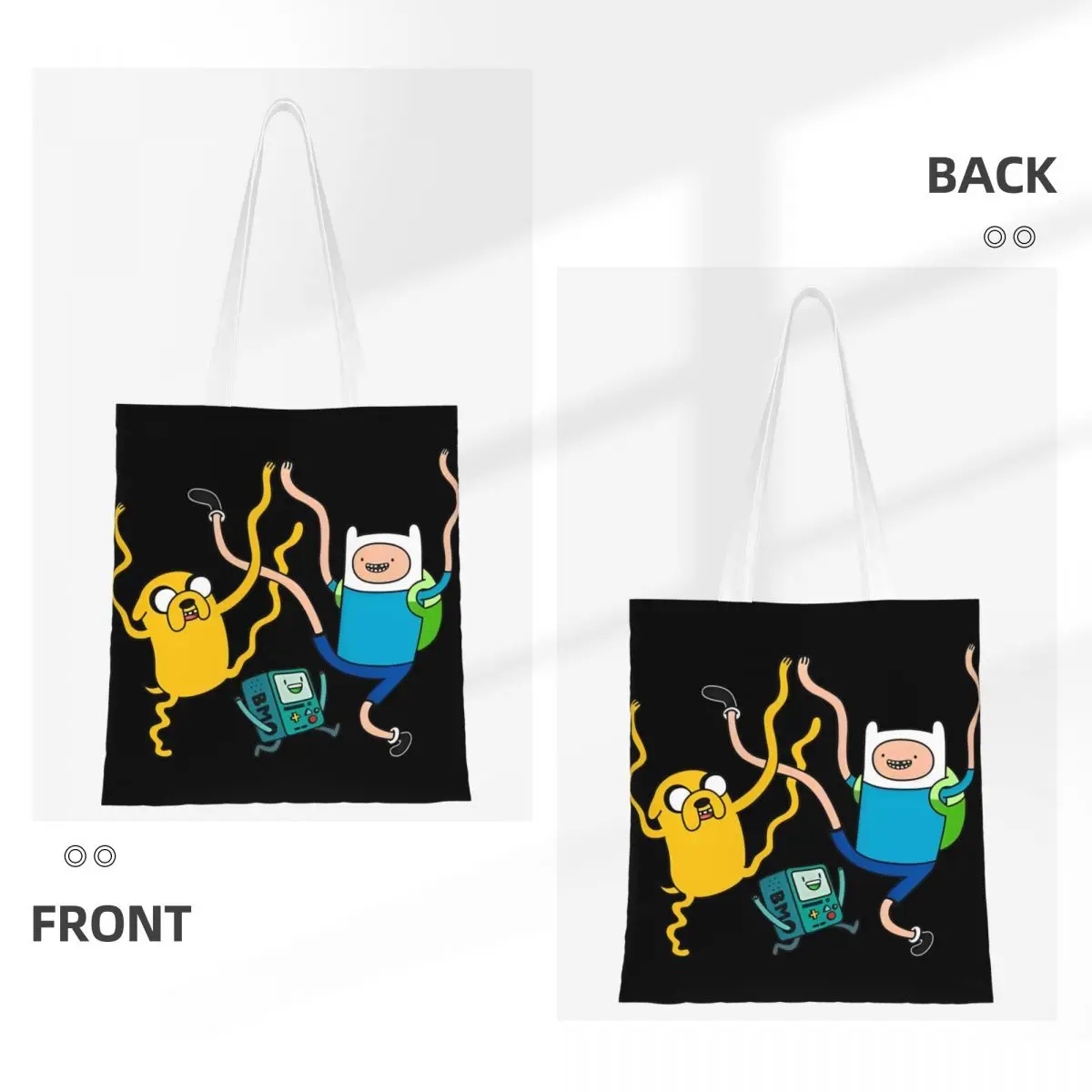 حقيبة يد نسائية من Finn Jake BMO للحفلات، حقيبة كتف من القماش بتوقيت المغامرة للطلاب، حقيبة تسوق قابلة لإعادة الاستخدام