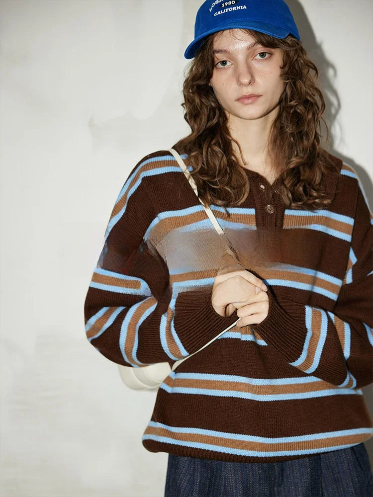 

Повседневный шерстяной вязаный свитер в полоску, осенний топ, не подлежит возврату, бренд BMLT, для повседневной носки, свободный крой, удлиненный рукав, стандартная длина