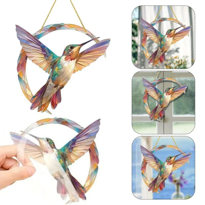 Hummingbird Sun Catcher Colorful Bird Acrylic Window Suncatchers Bird Wall Decoration Flat Decorative Wall Art Decor For Home