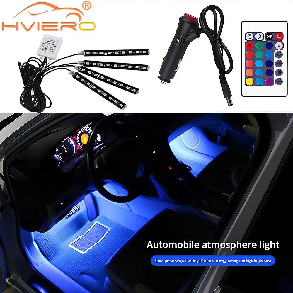 4X Car RGB Led Brake Strip Light 5050 SMD Auto Remote Control Decorative Flexible Atmosphere Lamp Additional Interior Decoration