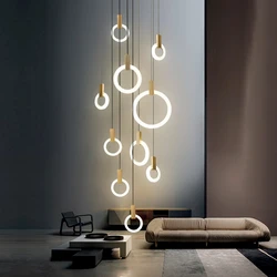 Solid Wood Ceiling Chandelier Stair Entrance Modern Bedroom Living Room Decorative Chandelier Art Kitchen Dining Room Home Lamp