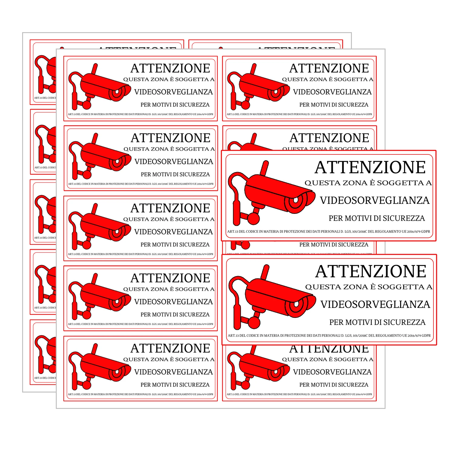 

200 шт. набор предупреждающих знаков области видеонаблюдения итальянского языка, этикетки, наклейки 3,8*1,7 дюйма, мониторинг материалов из ПВХ