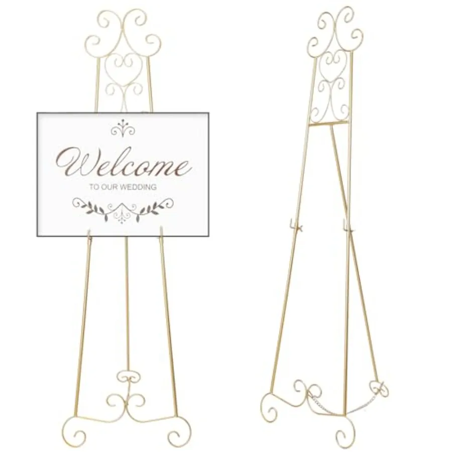 

Металлическая подставка-мольберт золотого цвета 57 дюймов для демонстрации свадебных табличек и плакатов, регулируемая, портативная, с цепью для подвешивания