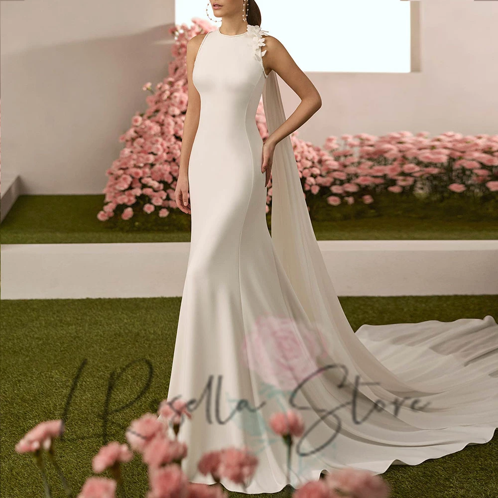 

LRosella элегантное свадебное платье с круглым вырезом и 3D цветами, драпированное свадебное платье без рукавов со шлейфом часовни, свадебное платье, платья de novia 2025