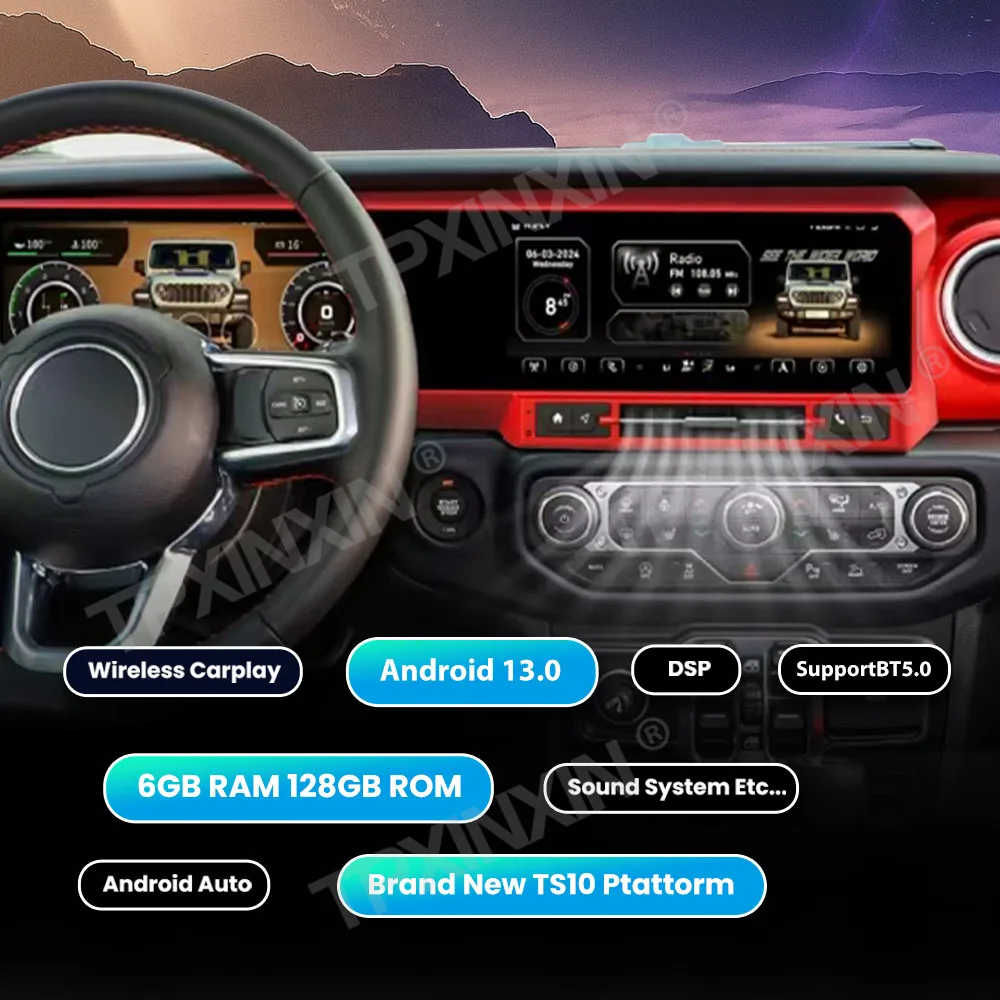 Car Digital Cluster Multimedia Player For Jeep Wrangler JL 2018-2023 Dual Screen GPS Navigation Virtual Cockpit Stereo Head Unit