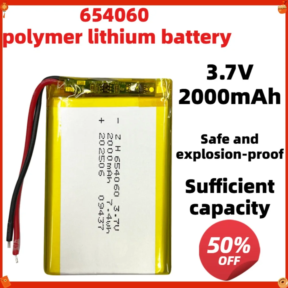 3.7V 2000Mah 654060 Li-Ion Li-Polymer Li Battery For ELECTRIC TOYS TABLET MOBILE POWER DVD GPS MP4 SMART WATCH MP3