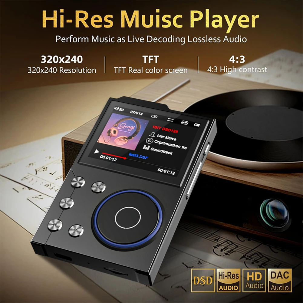 مشغل HiFi MP3 بدون فقدان DSD مشغل موسيقى صوتي رقمي عالي الوضوح بلوتوث 5.3 مشغل صوت محمول يدعم ما يصل إلى 256 جيجابايت