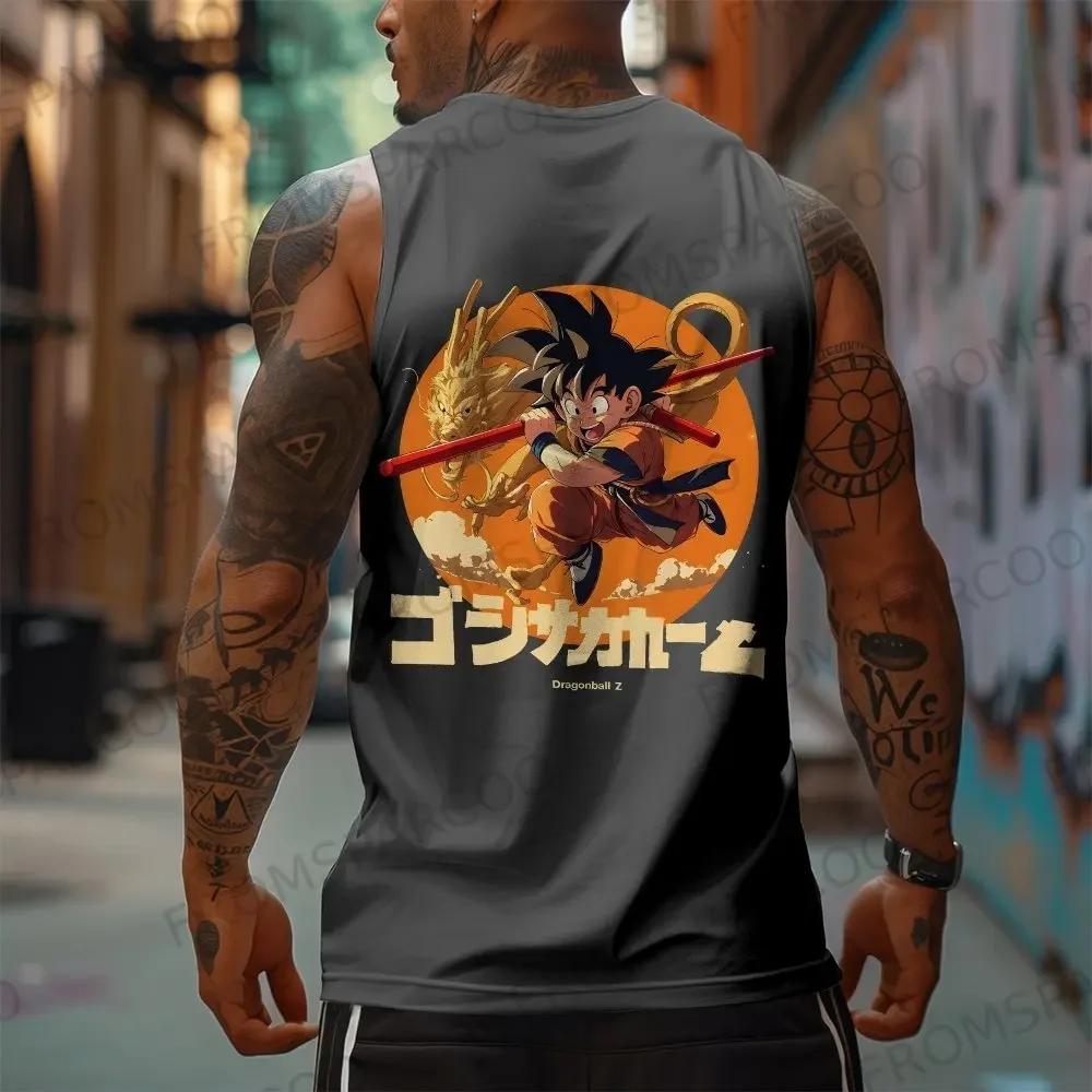 Dragon Ball Anime Goku Peripheral Printed Pure Cotton Tank Top 2025 Gym Sportswear Casual Men Loose Summer Fashion Vest Topins