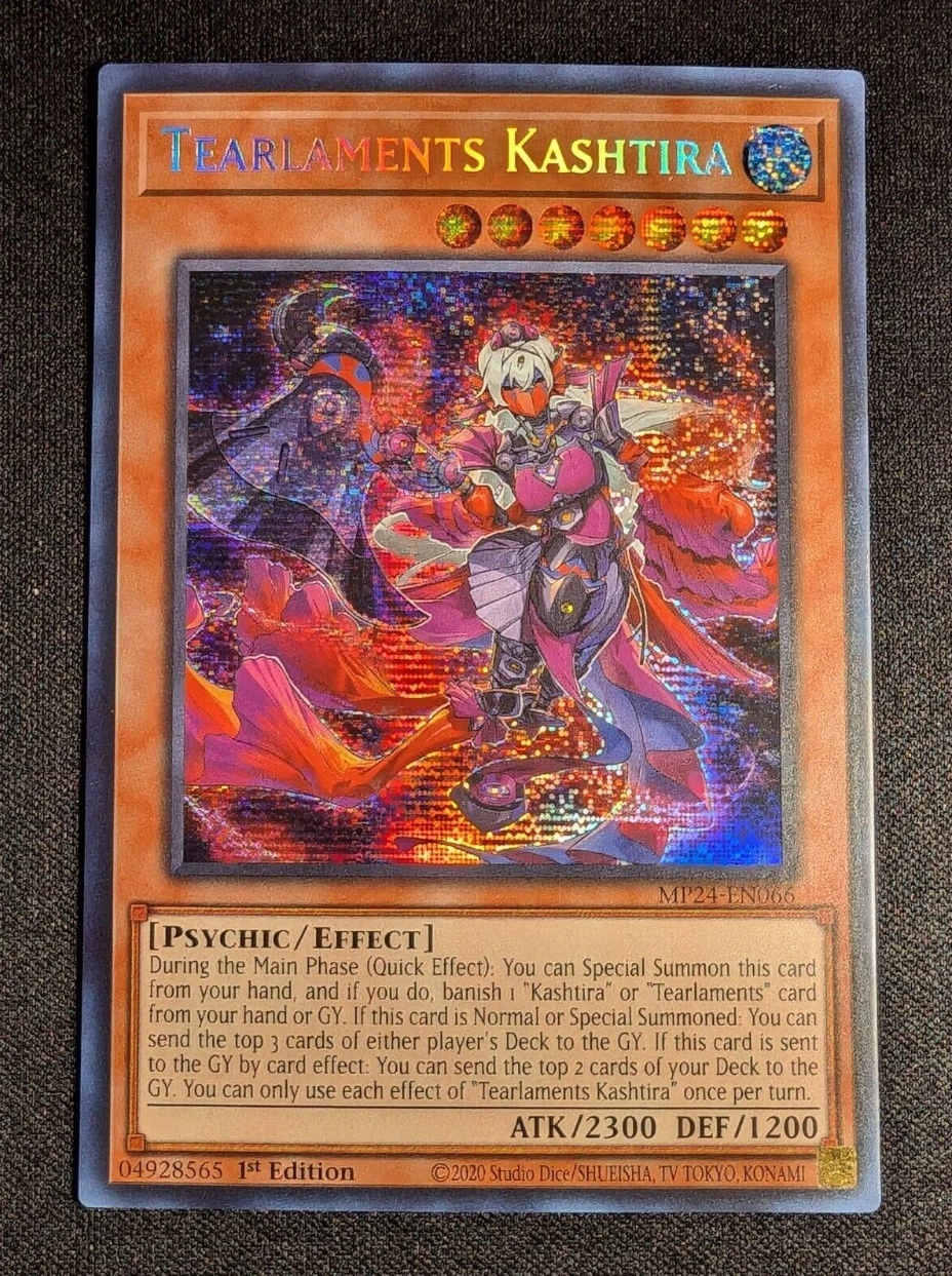 

Yugioh KONAMI Duel Monsters TCG MP24-EN066 Tearlaments Kashtira Secret Rare English 1st Edition Collection Mint Card