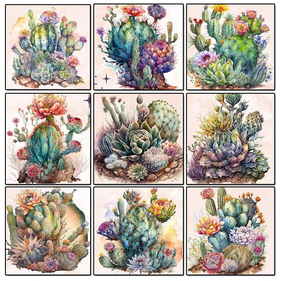 5d Diy Diamond Embroidery Succulents Flowers Craft Kit Flower Diamond Painting Mosaic Cactus Decoration Living Room