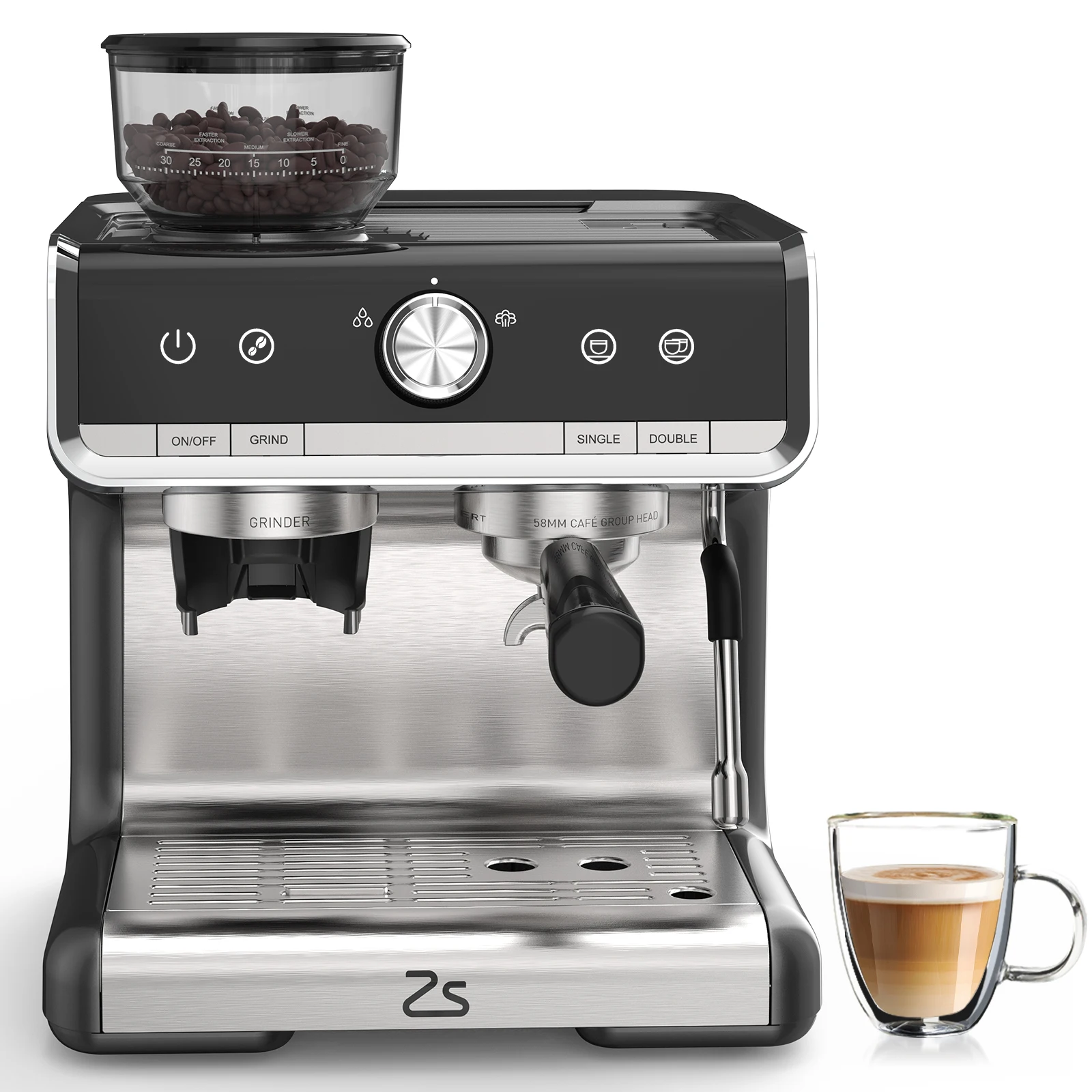 Espresso Coffee Machine with Grinder 1Pc Abs+Pc Bean Grinding Espresso Machine 120V/60Hz/1450W Us Standard