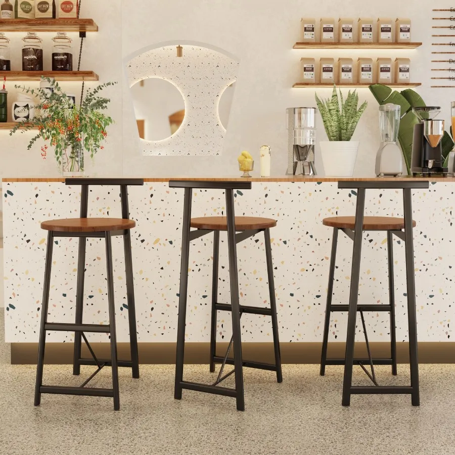 

Bar Stool Set of 3 Counter Height Barstools with Back Armless Dining Chairs for Kitchen Island Black Walnut Brown
