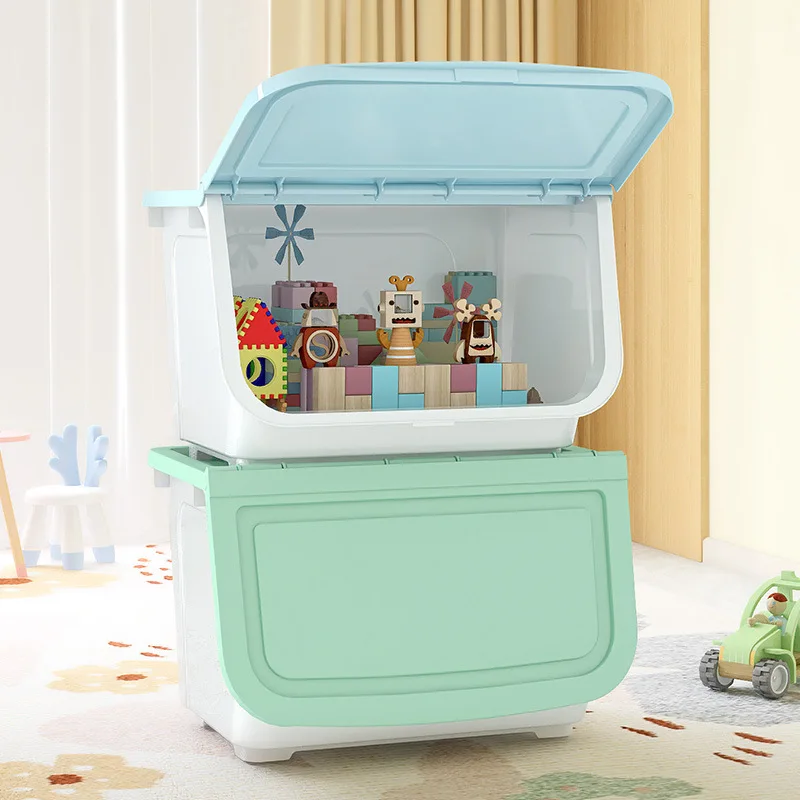 

Front open storage box Household children's snacks Flip finishing box Plastic thickened sundries Toy box
