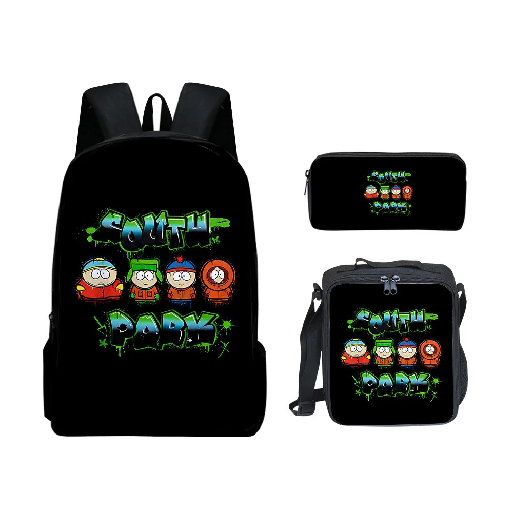 Trendy Popular Novelty SOUTH PARK 3D Printed 3pcs/Set Student School Bags Laptop Daypack Backpack Lunch bag Pencil Case