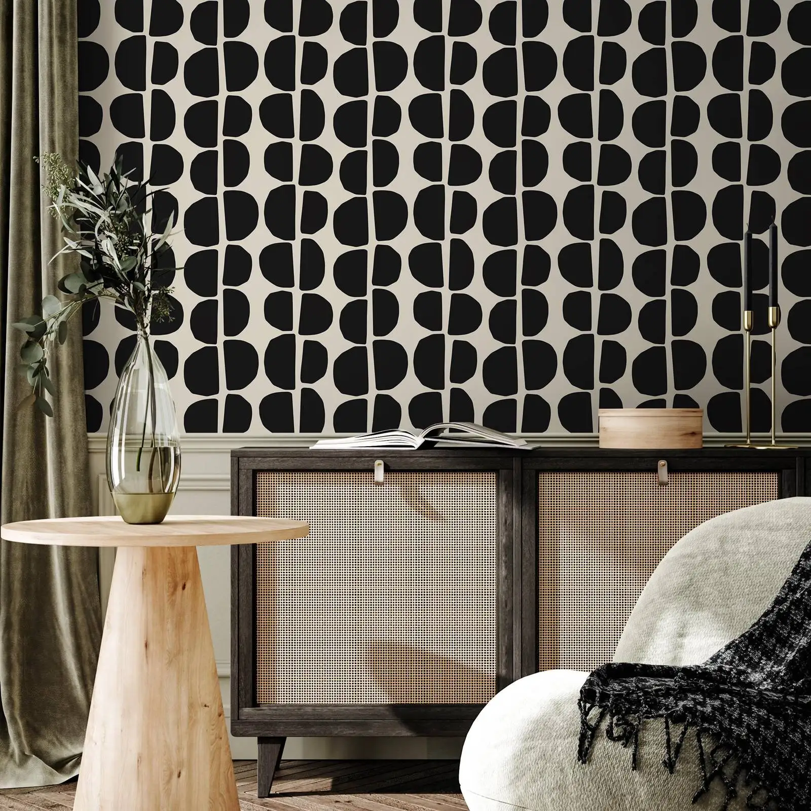 Black and Beige Abstract Dots Wallpaper,Peel and Stick Or Traditional Wallpaper Two Options,Modern Room Wallpaper,Custom Color