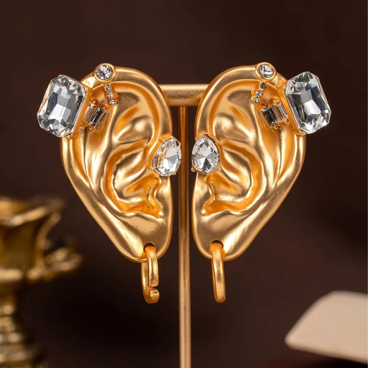vintage ear shaped diamond-encrusted earrings personalized stud earring earrings for women