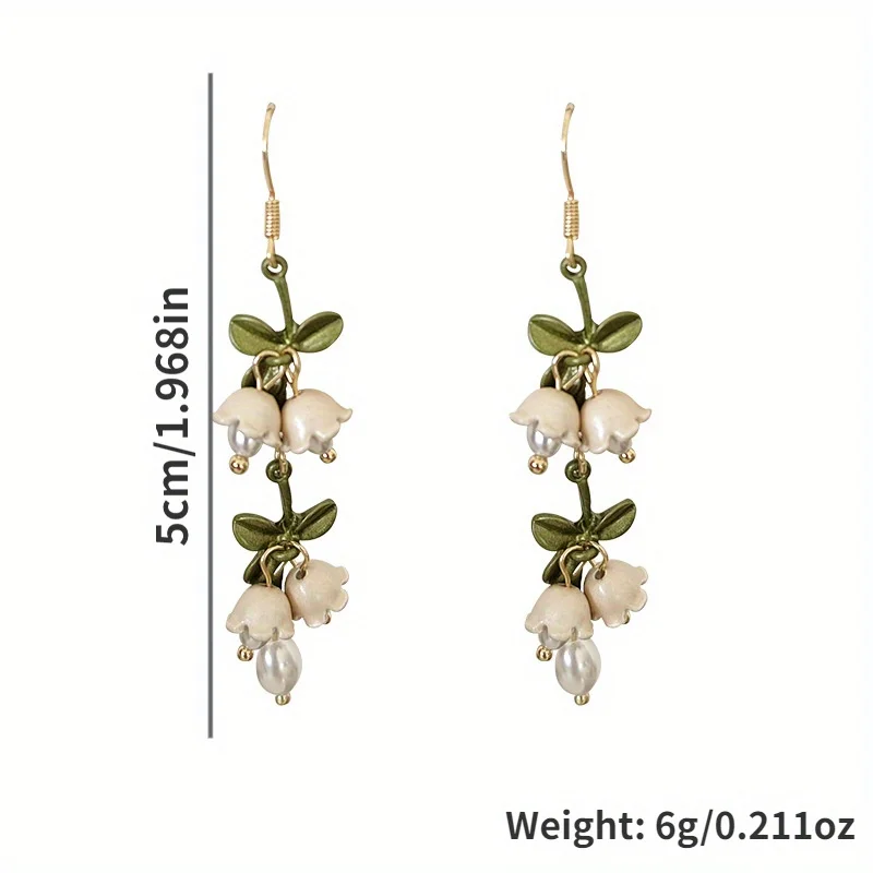 1 Pair Charming White Lily of Valley Earrings - Dazzling Long Drop Style - Timeless Elegance for Daily Glam & Special Occasions