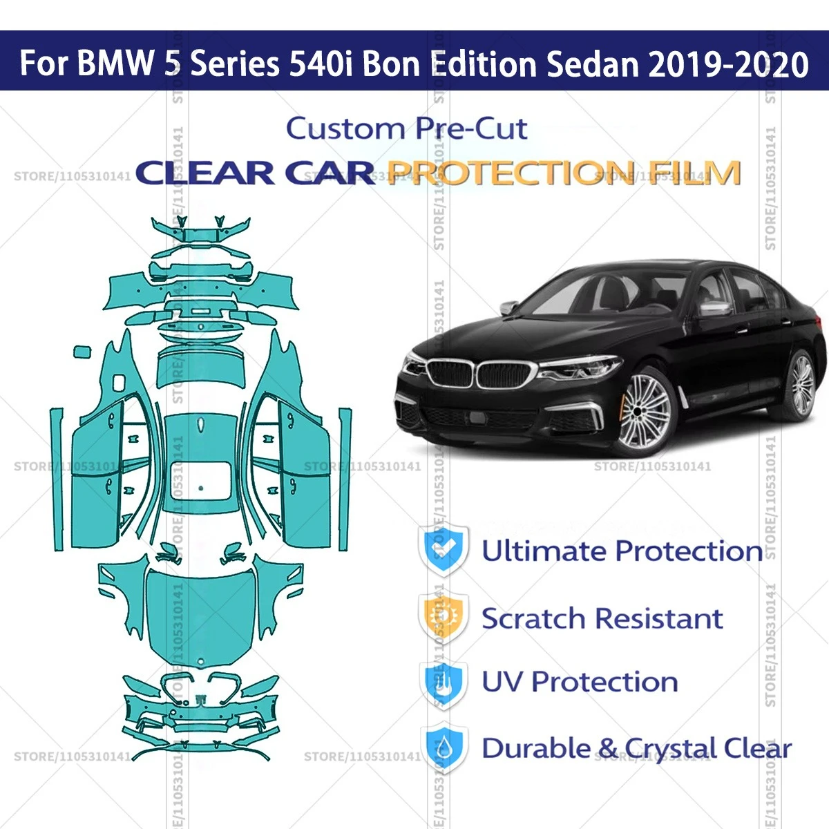 

Предварительно нарезанная защитная пленка PPF, прозрачная автомобильная пленка для BMW 5 серии 540i Bon Edition Sedan 2019-2020